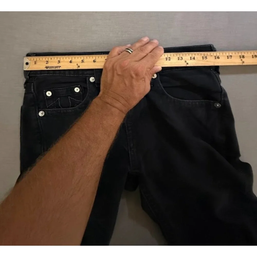 True Religion Jeans Mens 32 Black Denim Skinny‎ No Flap 32x32.